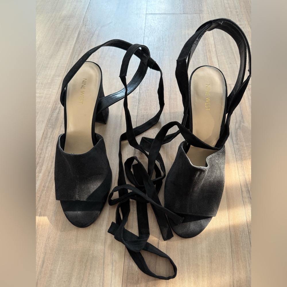 Nine West Black Suede Wrap Heels